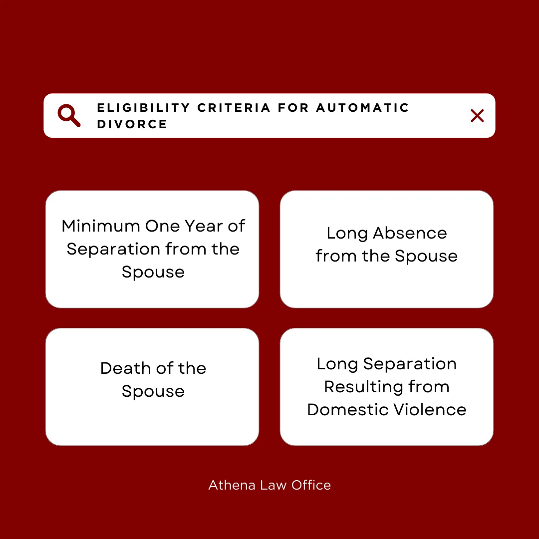 An infographic on the eligibility criteria of automatic divorce after long separation in Canada