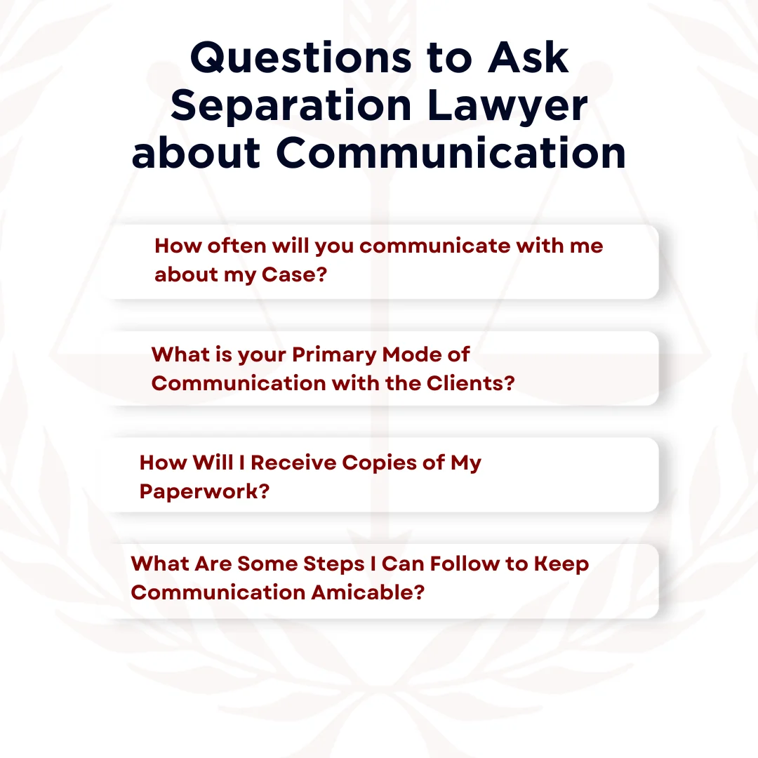 FAQ boxes of questions to ask separation lawyer about communication