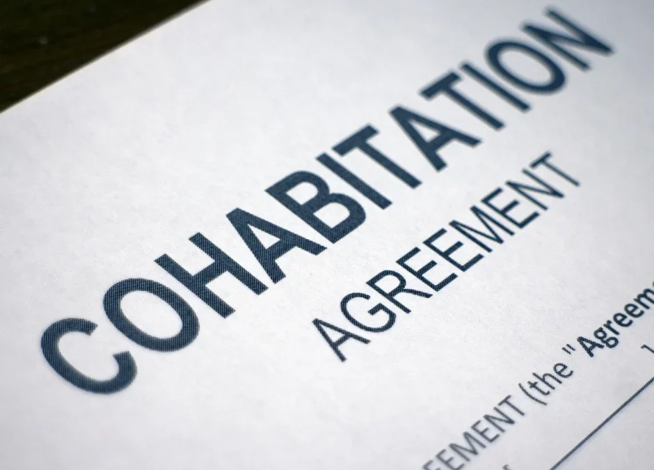 A cohabitation agreement form on a desk