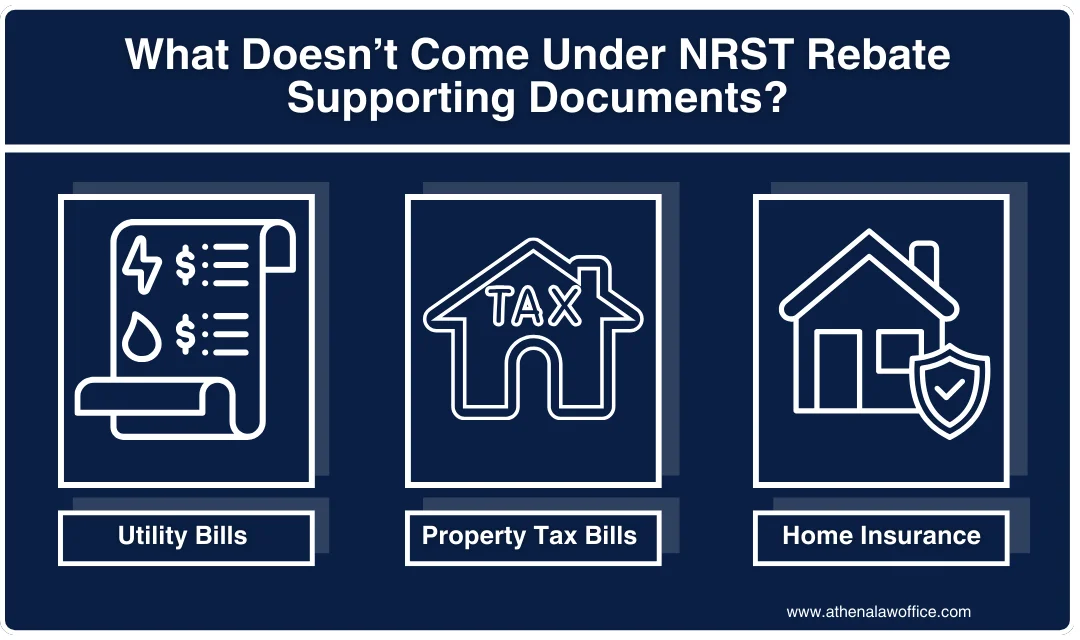Listing three documents that don't qualify for NRST rebate supporting documents.